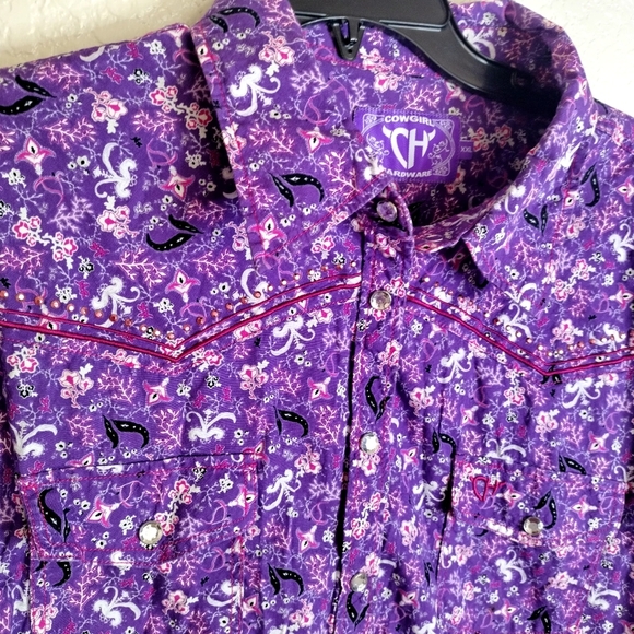 Cowgirl Hardware Purple Pearl Snap Button Down Long Sleeve Shirt Sz 2xl - Picture 2 of 7